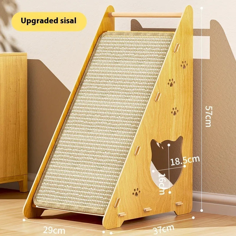 Composite board sisal cat scratch board, vertical wall mounted, upgrade thick triangle with 3 hemp rope teasing balls