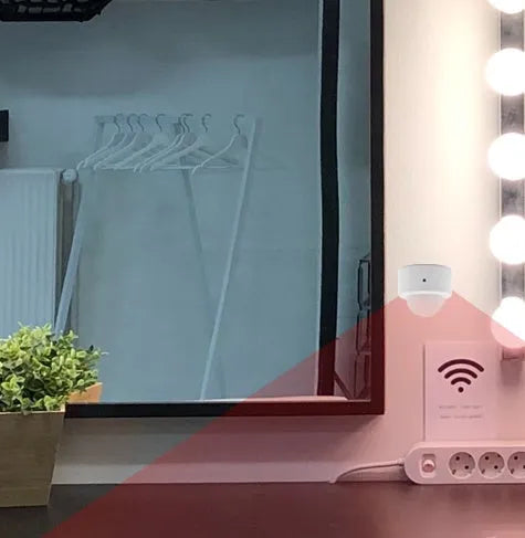 White wireless infrared body sensor with ZigBee 3.0 connectivity for home automation