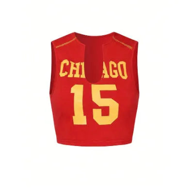 Hollow red sleeveless sports vest with 3D effect digital print, loose fit, polyester fabric, strapless shoulders