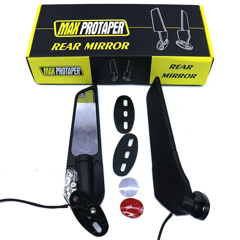 SH-620-5 motorcycle reflector rearview mirror with yellow light, aluminium alloy construction