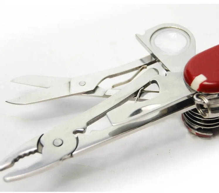 91mm multifunctional stainless steel pocket tool with pliers, scissors, saw, ruler, and bottle opener