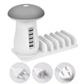 White mushroom-shaped USB charging dock station with five ports and integrated LED night light