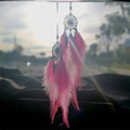 Dreamcatcher car hanging pendant with feathers, single lap or double circle style, grey pink or white