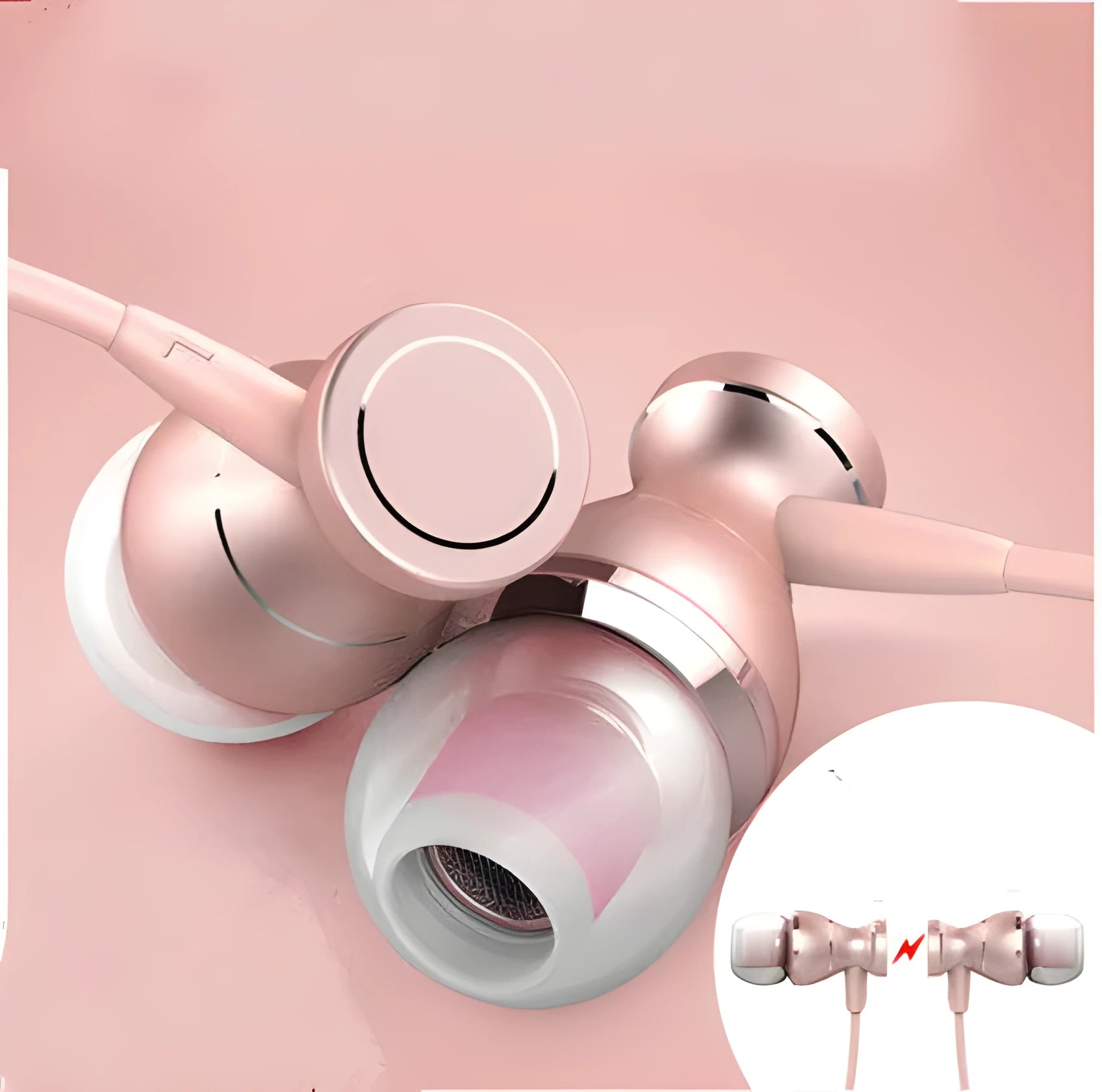 In-ear headphones with a 3.5mm plug and straight cable, showing silicone earplugs in one of four colour options.