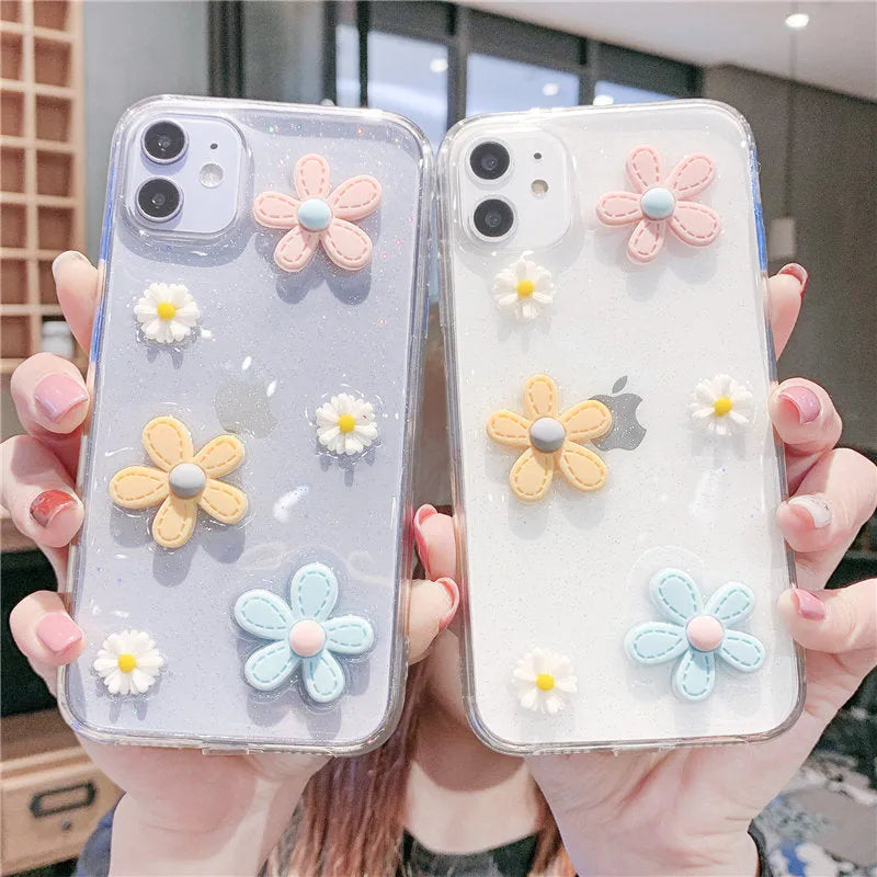 Soft rubber iPhone case with new year's flowers and heart design for multiple iPhone models