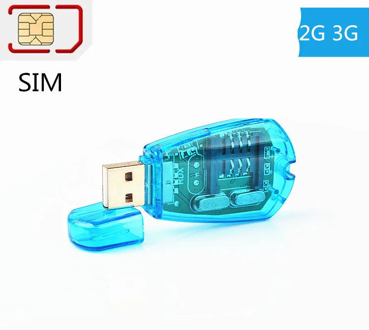 Blue USB SIM card reader for mobile phone data backup and transfer