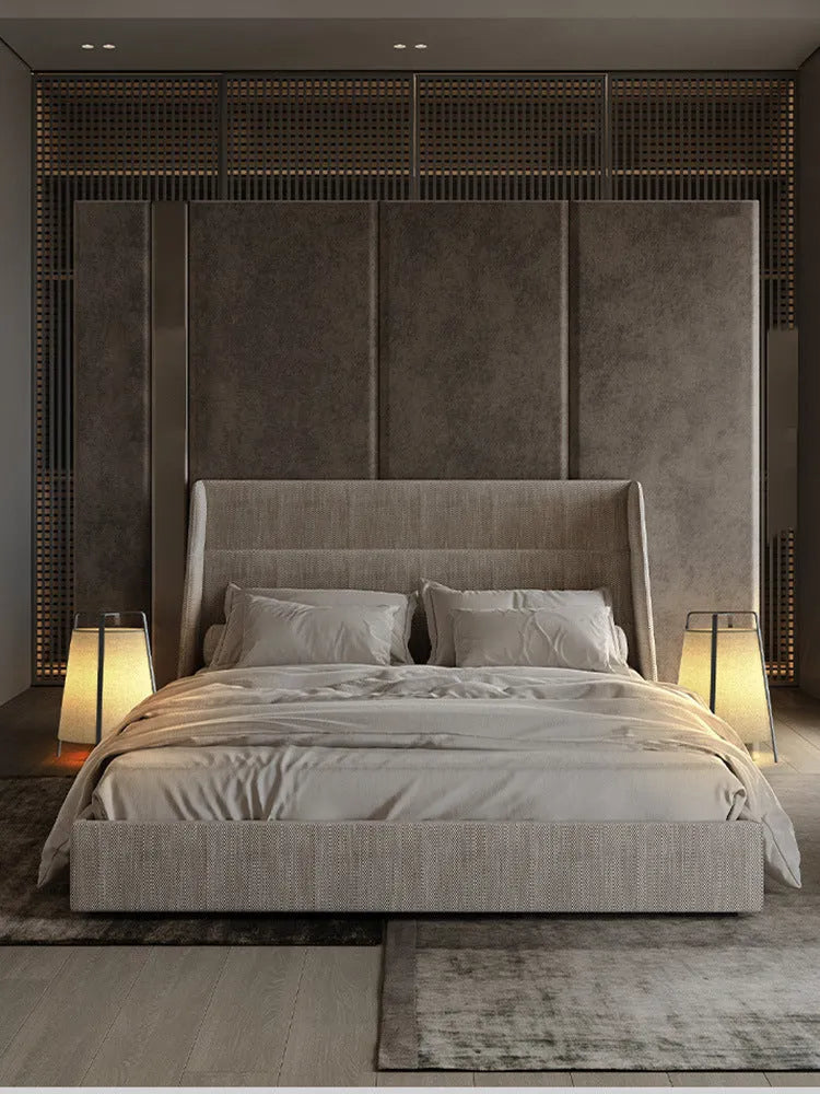 Japanese wabi-sabi floor lamp with cloth shade and iron frame, 220V LED, for living room use