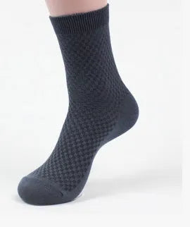 Men's bamboo fibre business socks in five neutral colours showing small square pattern