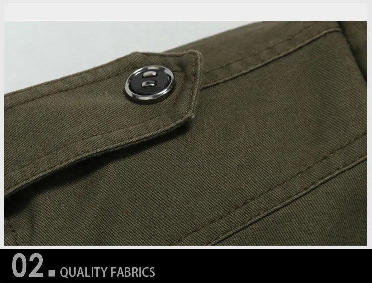 Men's khaki cotton military pilot bomber jacket with badge and side pockets