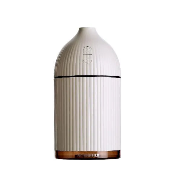 White ultrasonic aromatherapy diffuser and humidifier with LED light, 300ml capacity, 80mm diameter