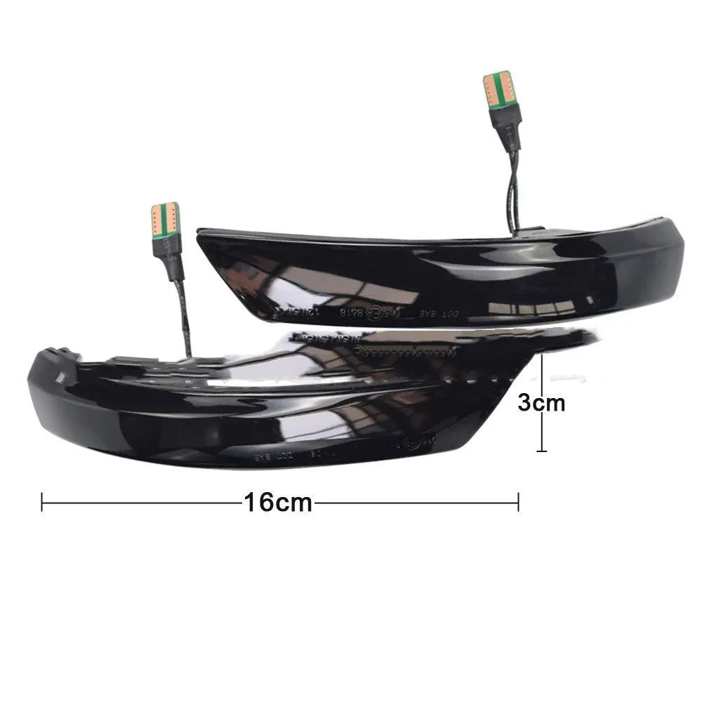 Pair of ABS plastic rearview mirror waterfall lights for Ford Focus and Mondeo, showing yellow and blue/yellow LED options.