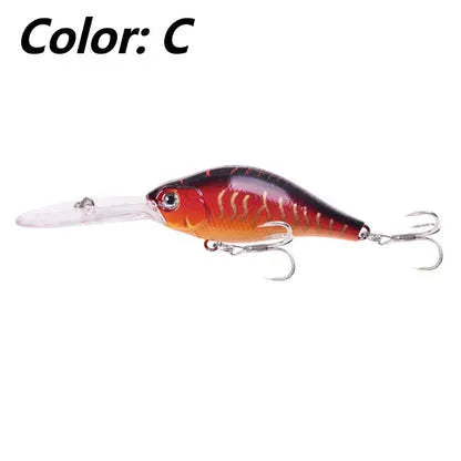 Deep diving long tongue mino fishing lure measuring 10.5cm with extended bill design