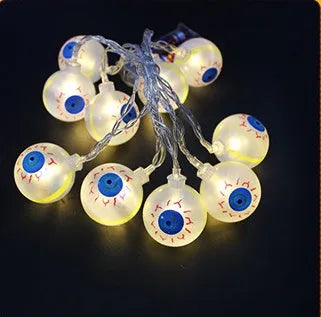 Halloween LED string lights with pumpkin, ghost, bat and spider pendants on a 1.2 metre battery-powered string