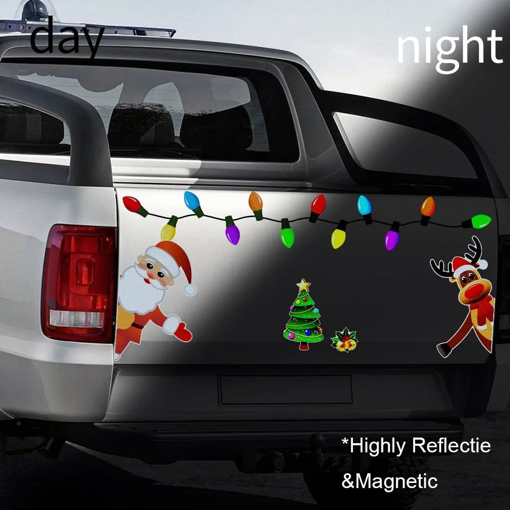 Christmas elk reflective magnetic car sticker with cartoon design on vehicle window