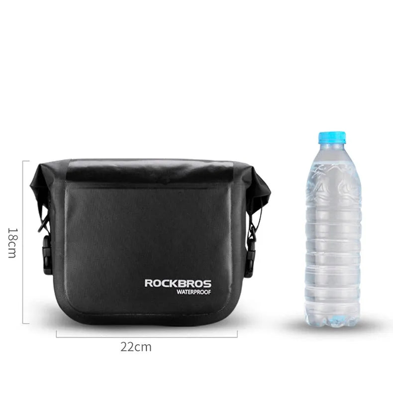 Black bicycle front bag 22x18x11cm in 840D nylon and waterproof fabric with reflective detail