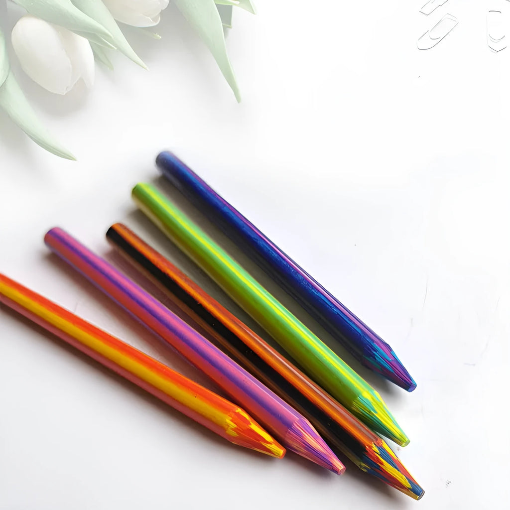 Five multicolour magic rainbow pencil leads in a tube, sized 5.6mm by 90mm for activity pens.
