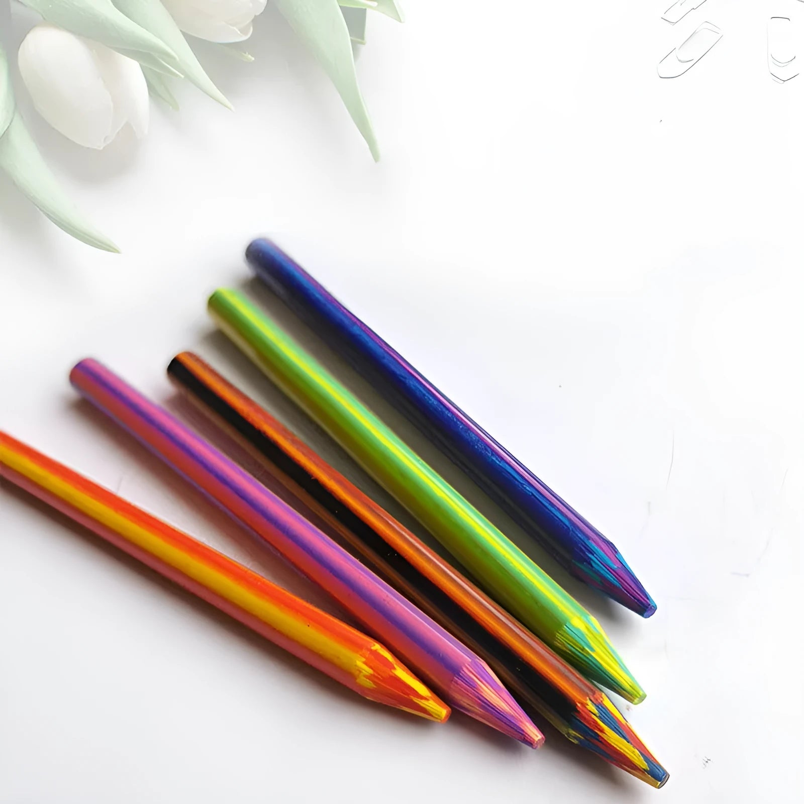 Five multicolour magic rainbow pencil leads in a tube, sized 5.6mm by 90mm for activity pens.