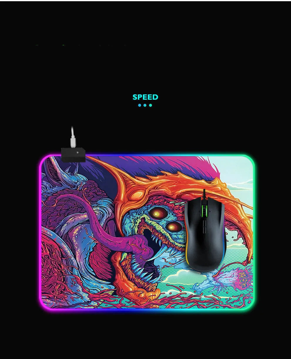 RGB light-emitting mouse pad with cloth surface and rubber base, 300x600x4mm size