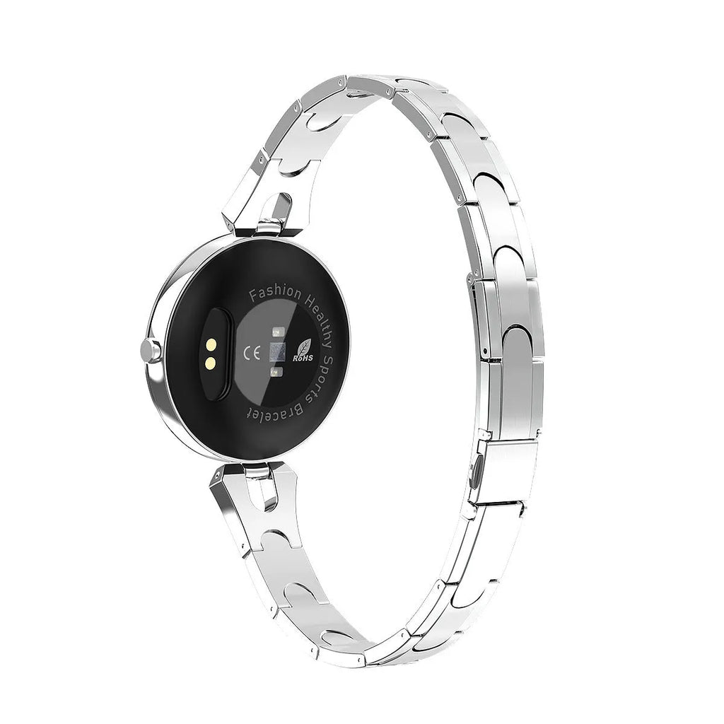 Women's IP67 waterproof smart watch, 38mm round dial, stainless steel strap, Rose Gold Silvery Violet colour options