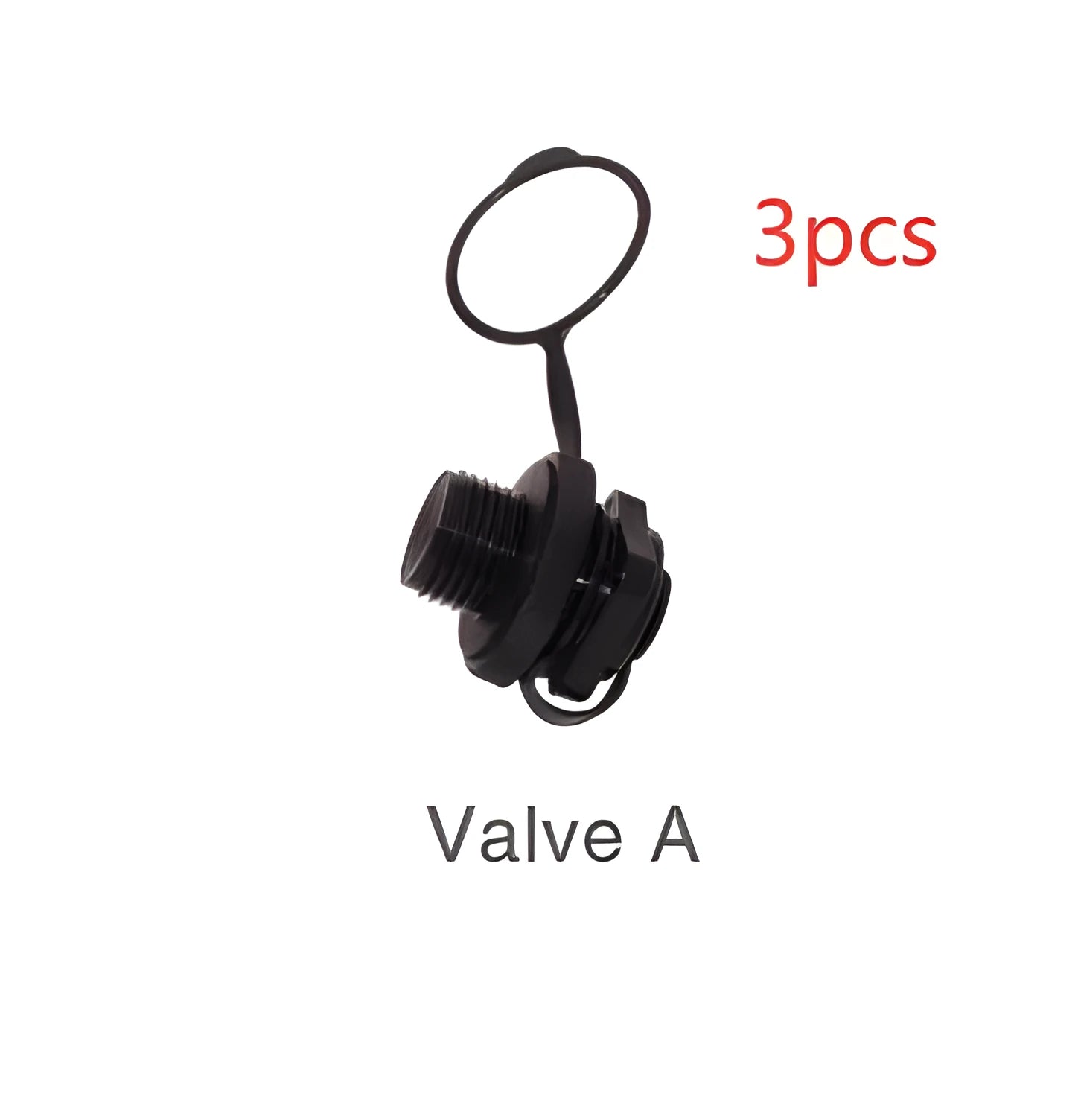 Set of three plastic rotating valve nozzle covers for inflatable boats, beds, and mattresses.