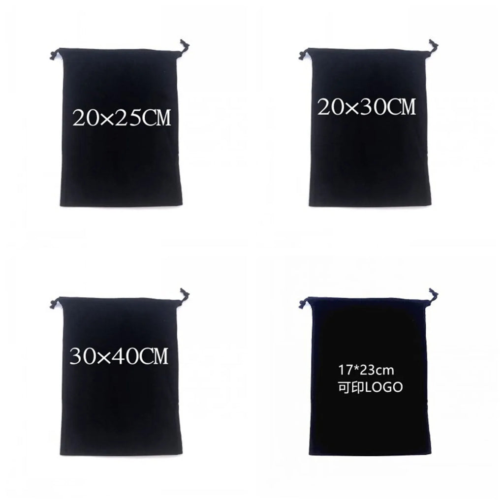 Flannel drawstring bag with beam opening, available in multiple colours and sizes for storage or gifting