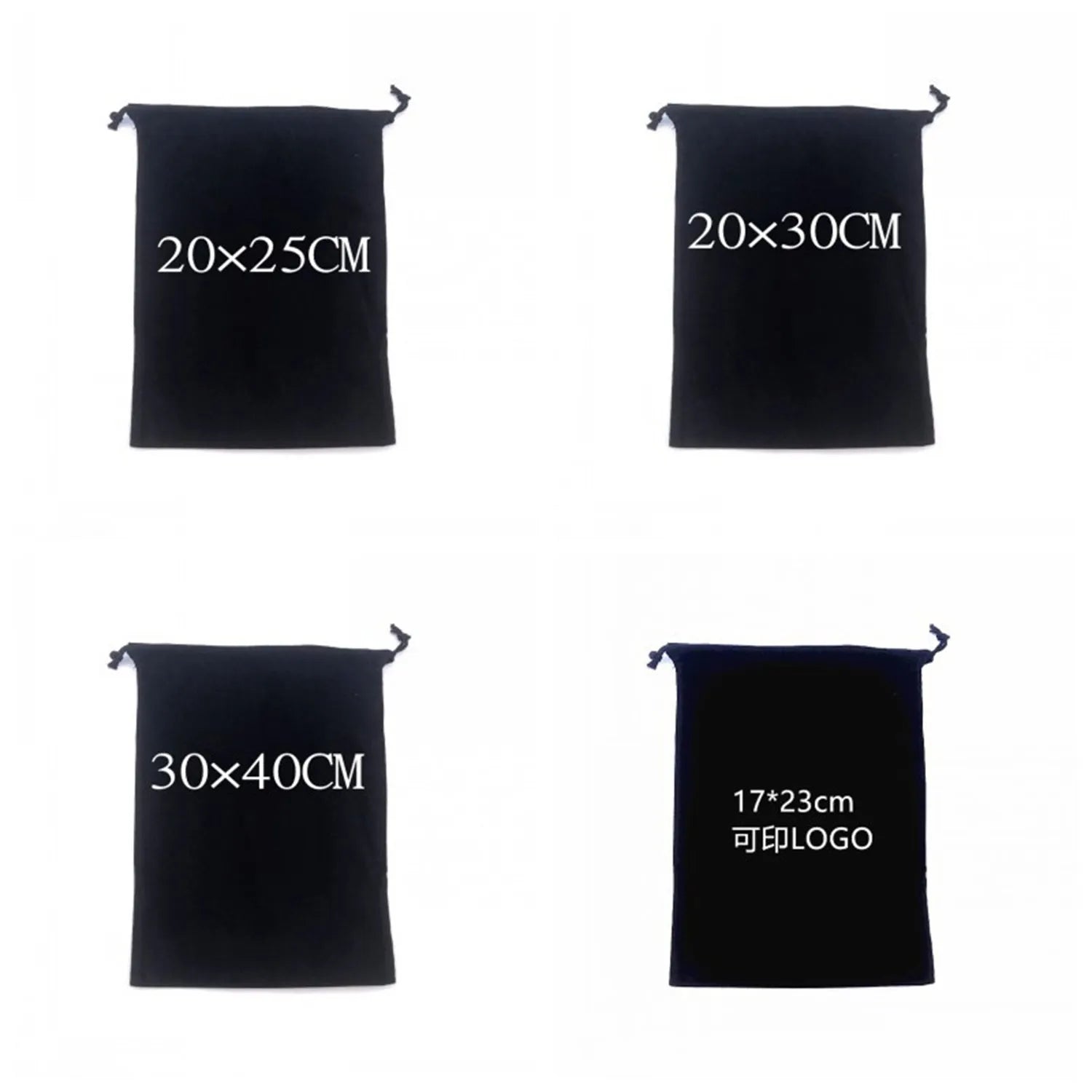 Flannel drawstring bag with beam opening, available in multiple colours and sizes for storage or gifting