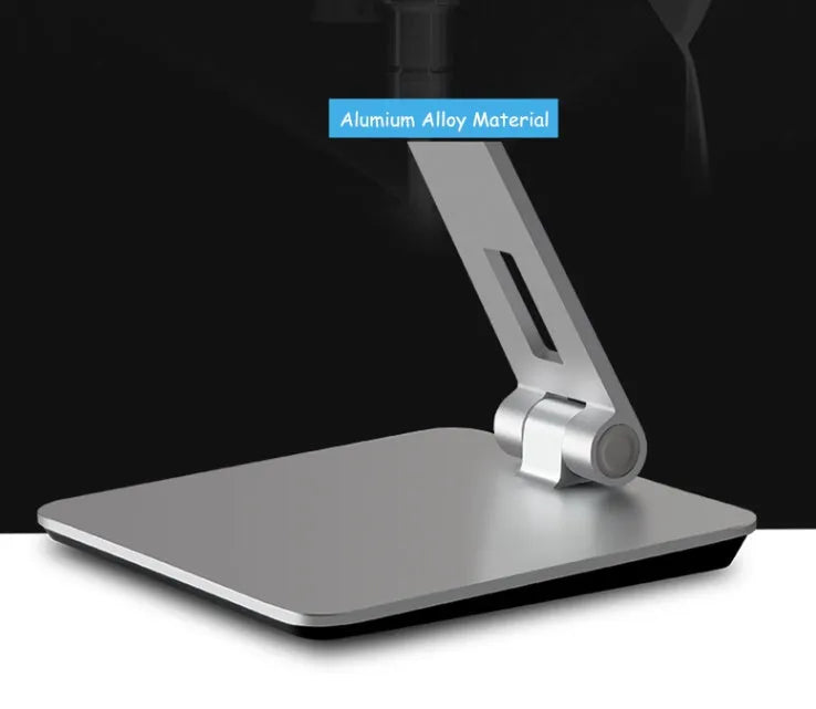 Foldable aluminium phone and tablet holder with 360° rotation in black colour