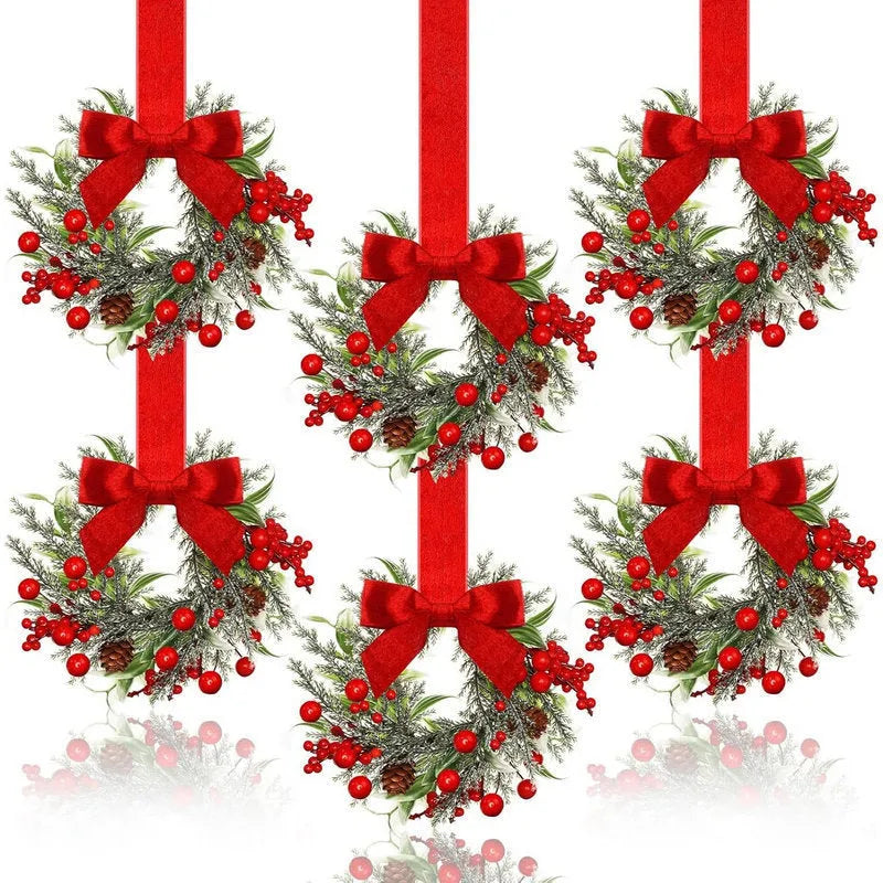 Handmade Christmas garland with bowknot ribbon and pinecone detailing in red, green, or camel colourway