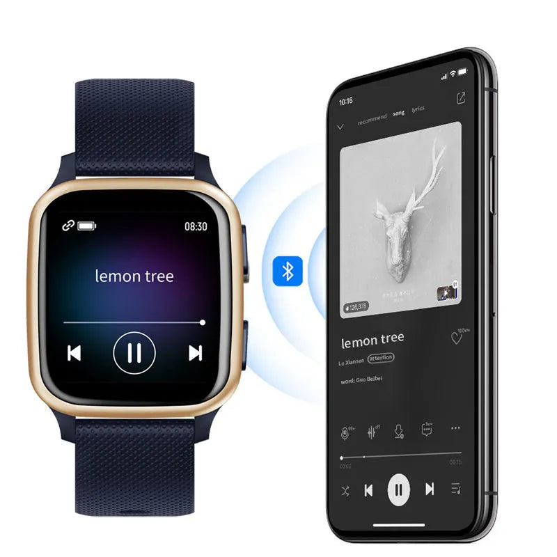 Aluminium alloy smart watch bracelet showing Bluetooth call, heart rate monitoring, and menstrual tracking functions on display