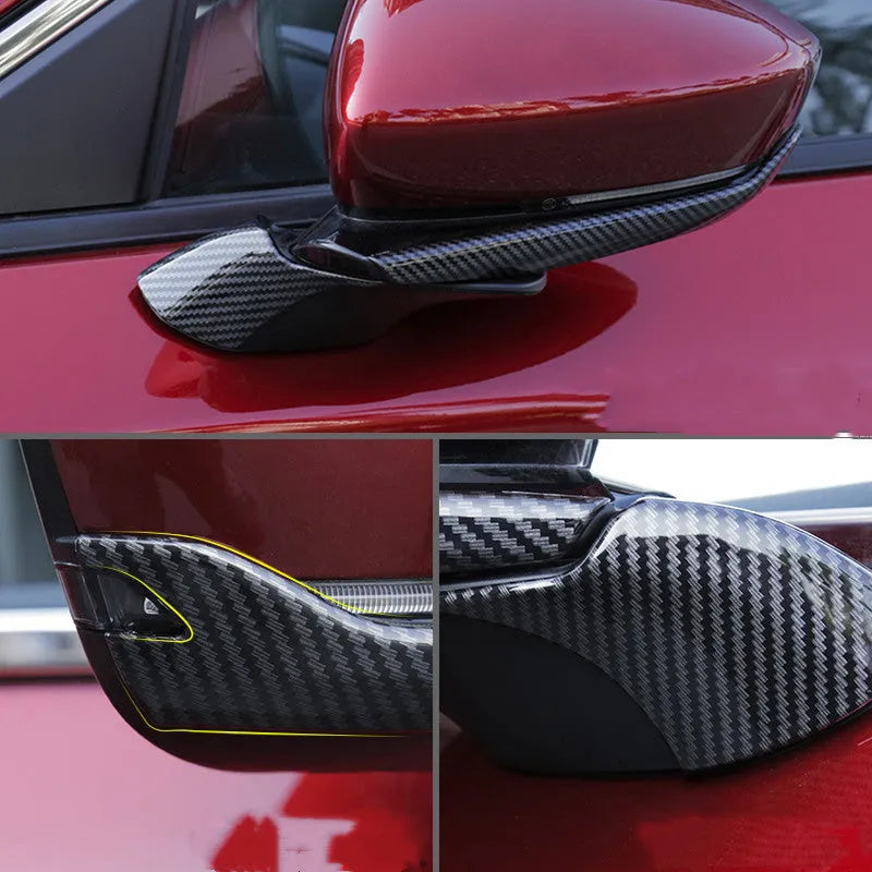 Set of four ABS rearview mirror decorative strips for Mazda 3 Angkesila with carbon fibre texture finish