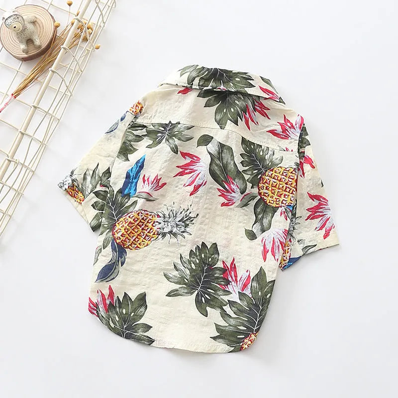 Dog clothes fashion shirt in cotton for small to large breeds available in wine red pineapple black pineapple black crocodile white pineapple white crocodile and black white crocodile patterns with size chart XS to XXL and FB by collar bust back length