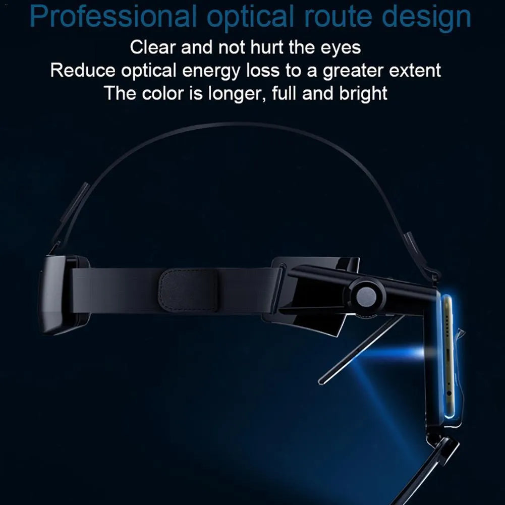 AR-X foldable VR glasses in black with head strap and leather face pad, 2.8x magnification, 69° panoramic view