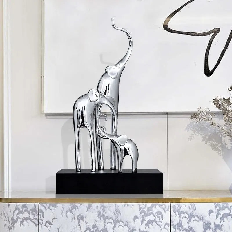 European-style elephant decorative figurine in resin and plastic with metallic or painted finishes