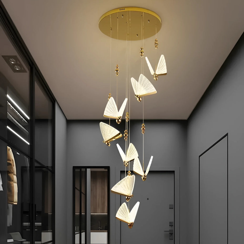Butterfly crystal small chandelier 12-head 72W long dish transparent ice crystal style