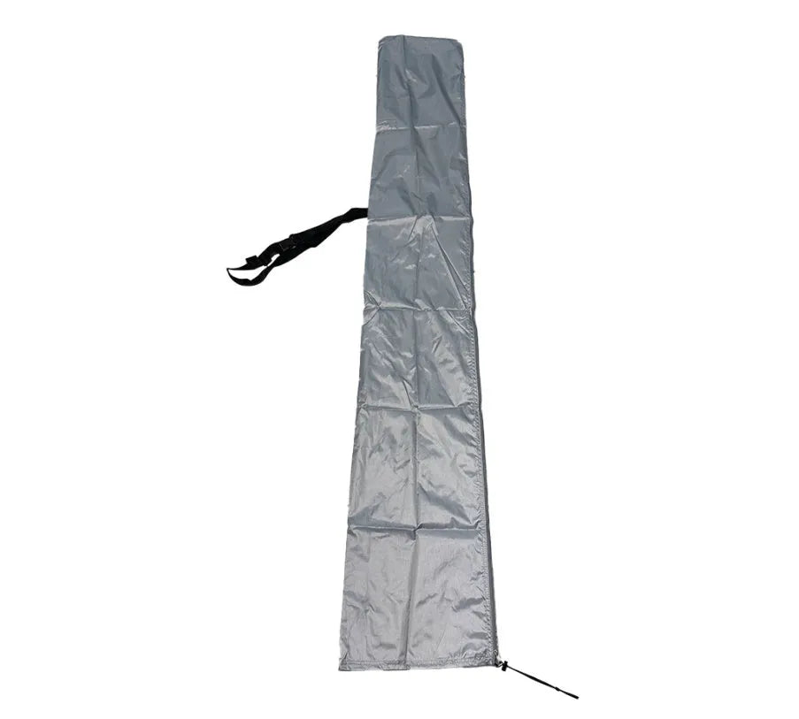 Black and grey waterproof oxford cloth covers for banana-shaped and straight outdoor garden umbrellas.
