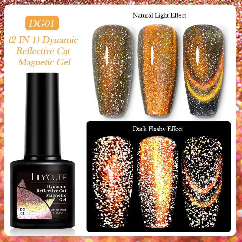 Cat eye series nail polish gel with diamond fragments and glitter in six colour options