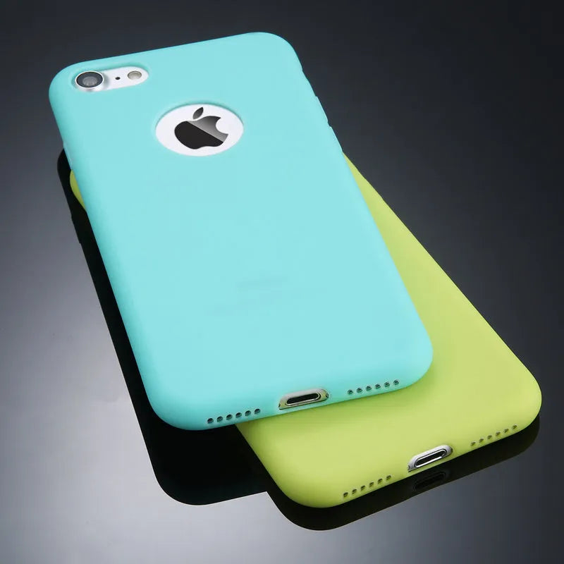 Soft silicon TPU phone case for iPhone in a choice of candy colours on a plain background