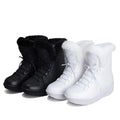 Black women's lace-up winter boots with a platform sole on a white background.