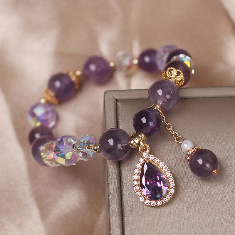 Purple amethyst crystal bracelet for women with natural stones