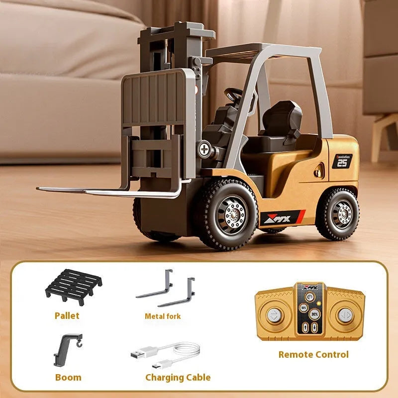 1:64 scale alloy remote control forklift model with Bluetooth controller and cargo accessories