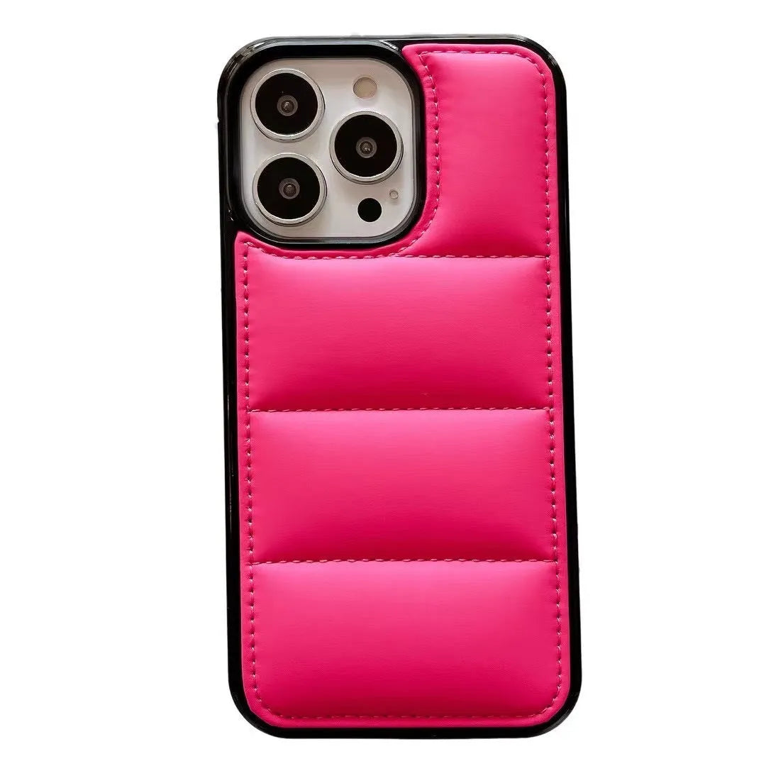 Candy down jacket phone case for iPhone 17 in black showing padded design and cut-outs