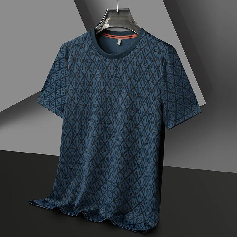 Men's loose fit round neck T-shirt in ice silk fabric with jacquard texture