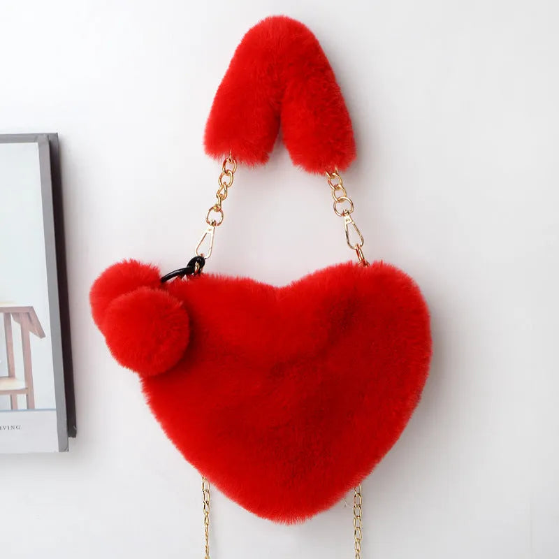 Love Bags soft plush heart-shaped handbag for women with detachable shoulder strap