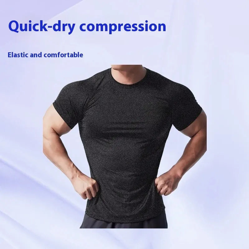 Men's tight stretch quick-drying round neck short sleeve t-shirt in multiple colours