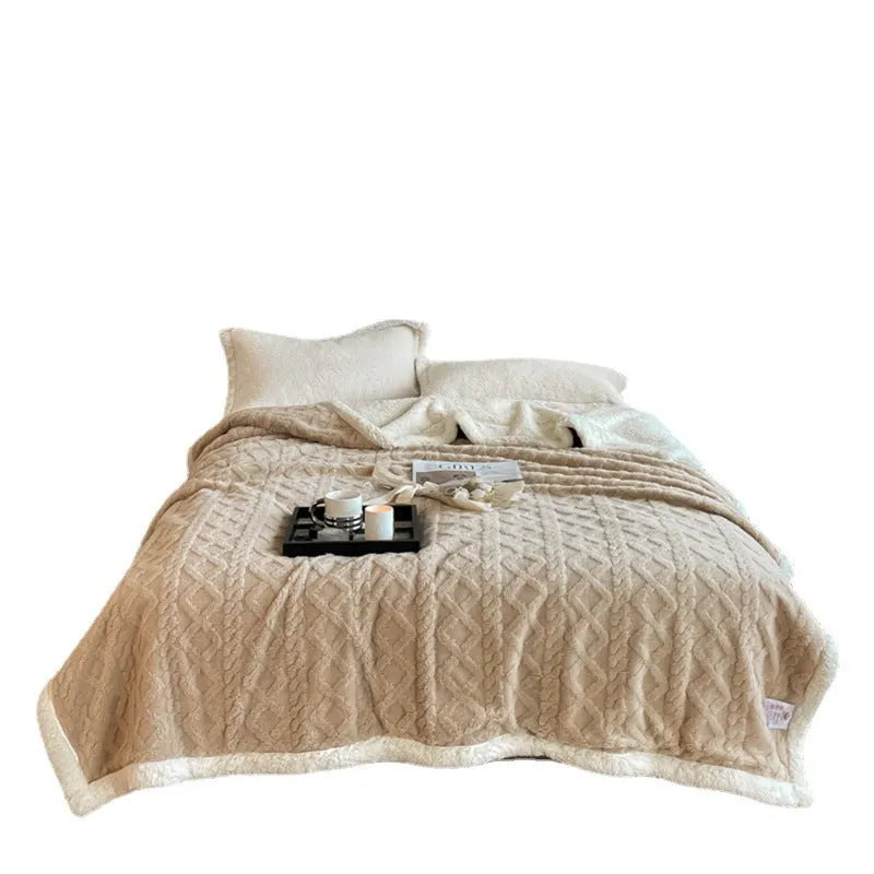 Polyester thermal flannel blanket in beige colour, shown in a 180x200cm size for winter use