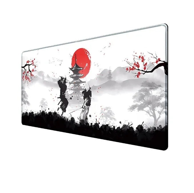 Japanese Samurai design gaming mouse pad with non-slip cloth surface in multiple size options