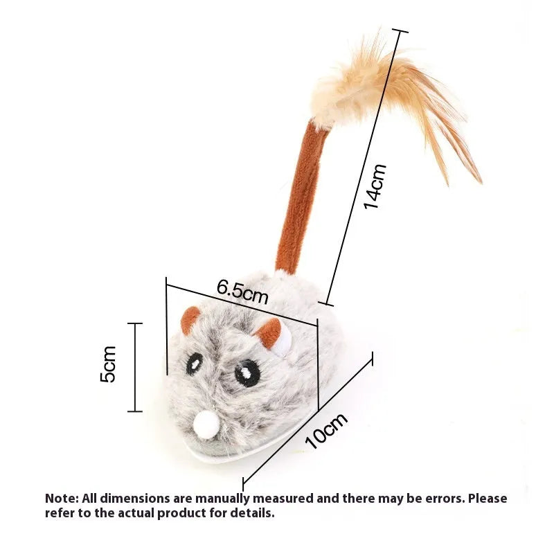 Electric interactive cat toy with rotating pole and moving plush mouse in dark grey, pink, or purple colours