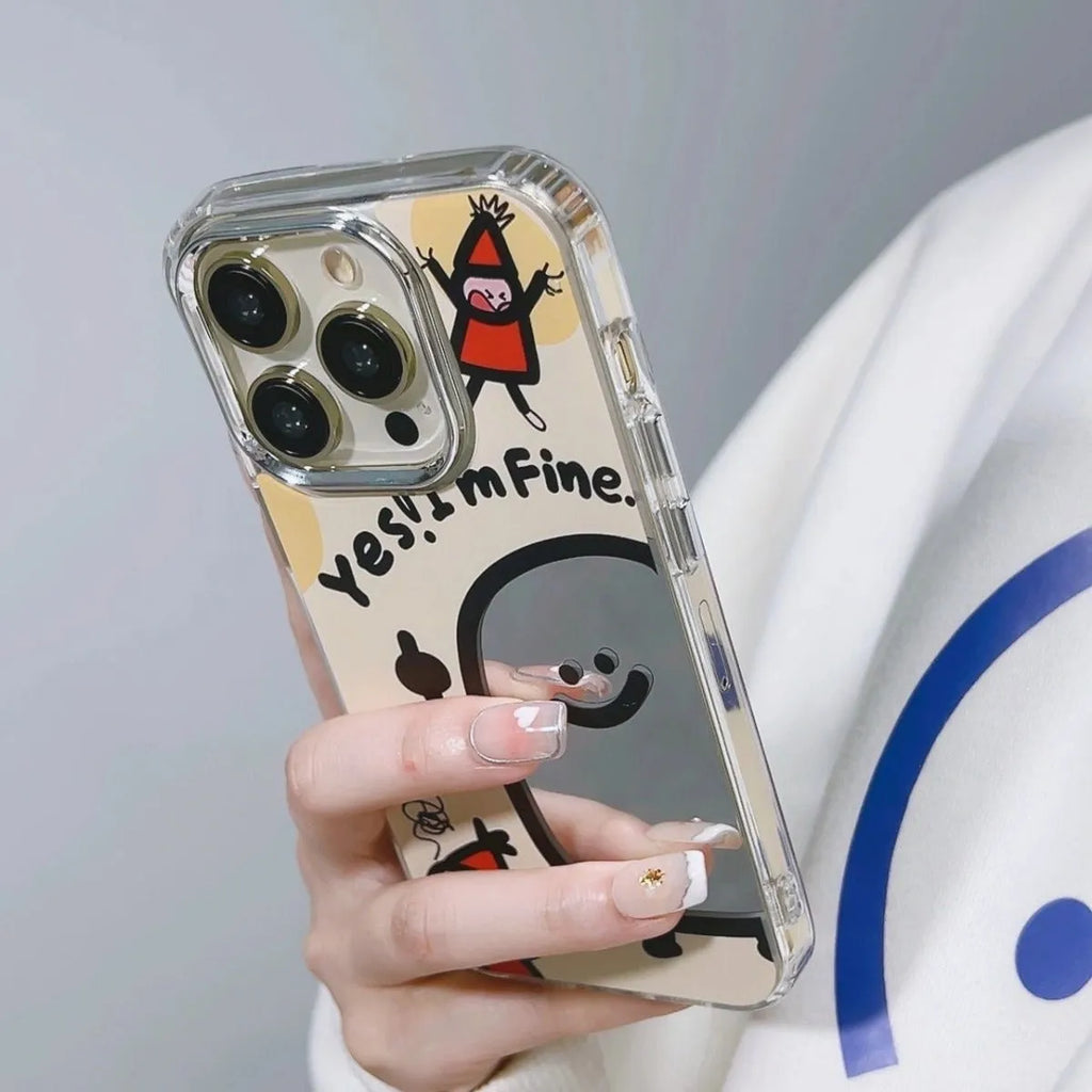 Fun potato chip cartoon villain mirror phone case for Apple iPhone with drop-resistant PC shell.