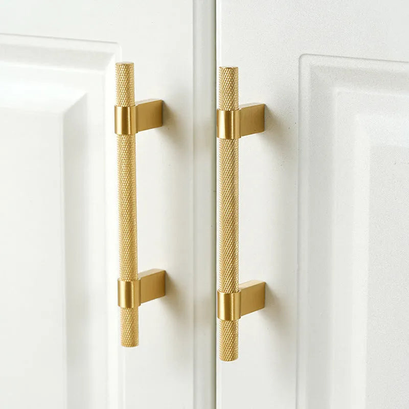 Brass knurled cabinet handle with polished brushed sealing glaze finish for wardrobes, drawers, and cupboards