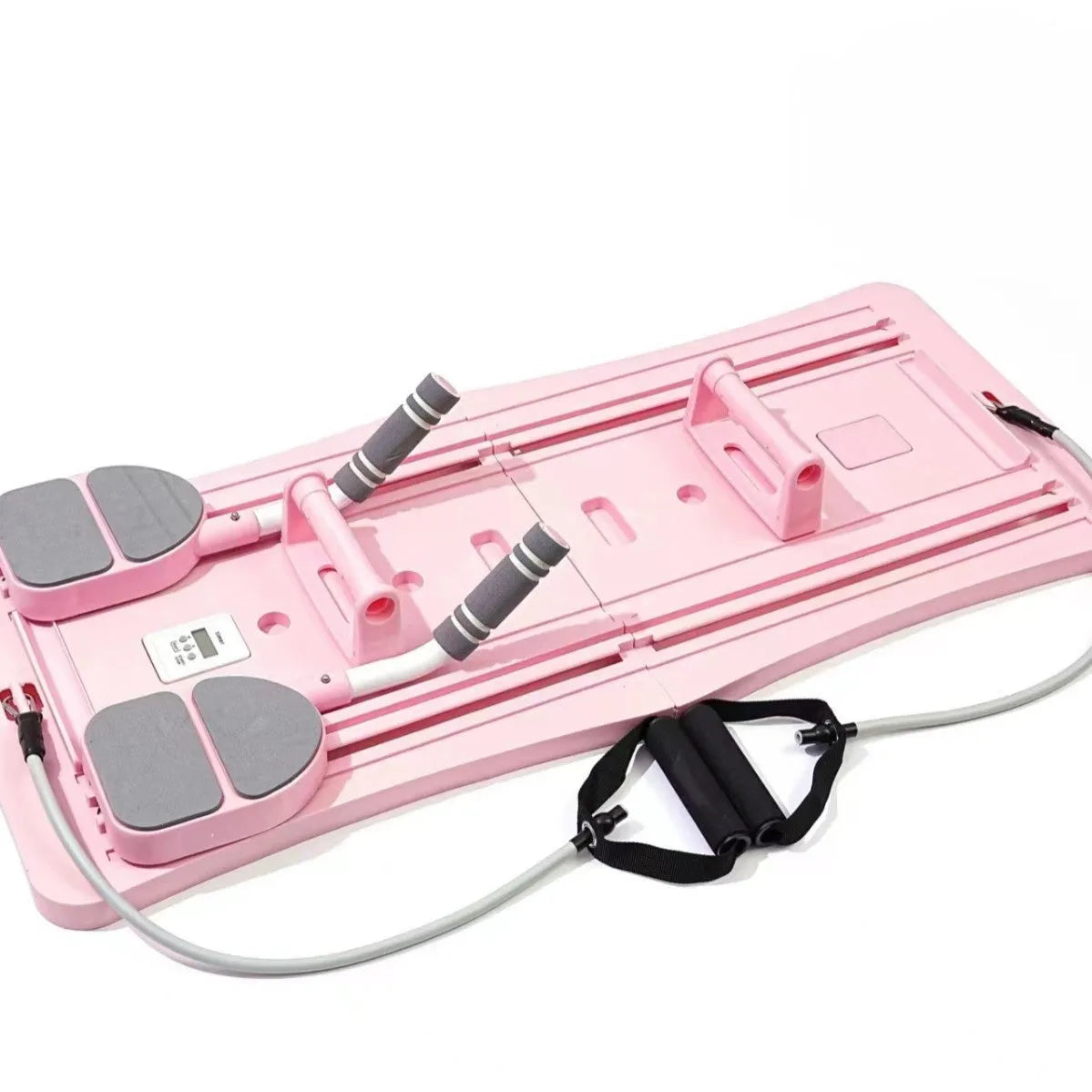 Foldable purple PP plastic flat support trainer belly panel for core exercises on a wooden floor.
